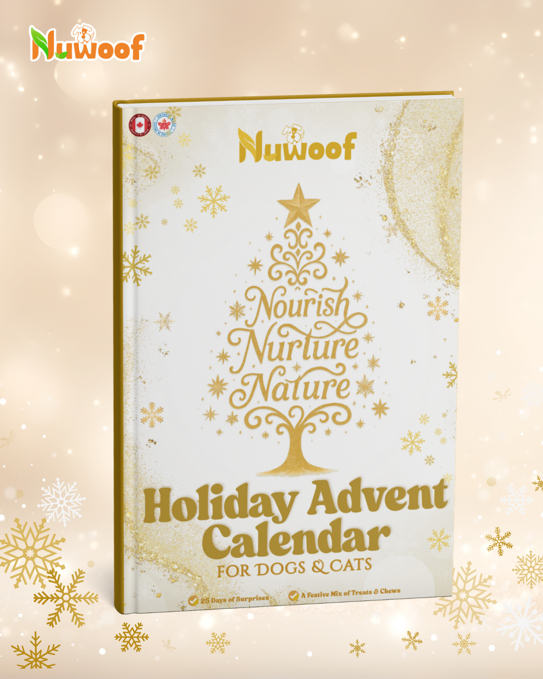 NuWoof Advent Calendar for Dogs & Cats (25-Slot Book Style Calendar w/ Treats and Chews)
