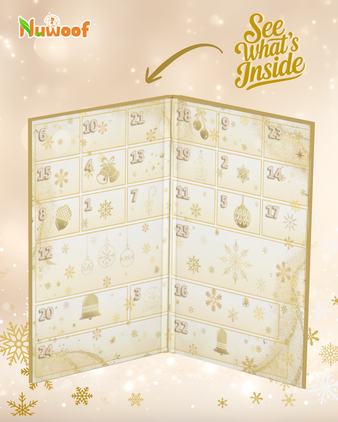 NuWoof Advent Calendar for Dogs & Cats (25-Slot Book Style Calendar w/ Treats and Chews)